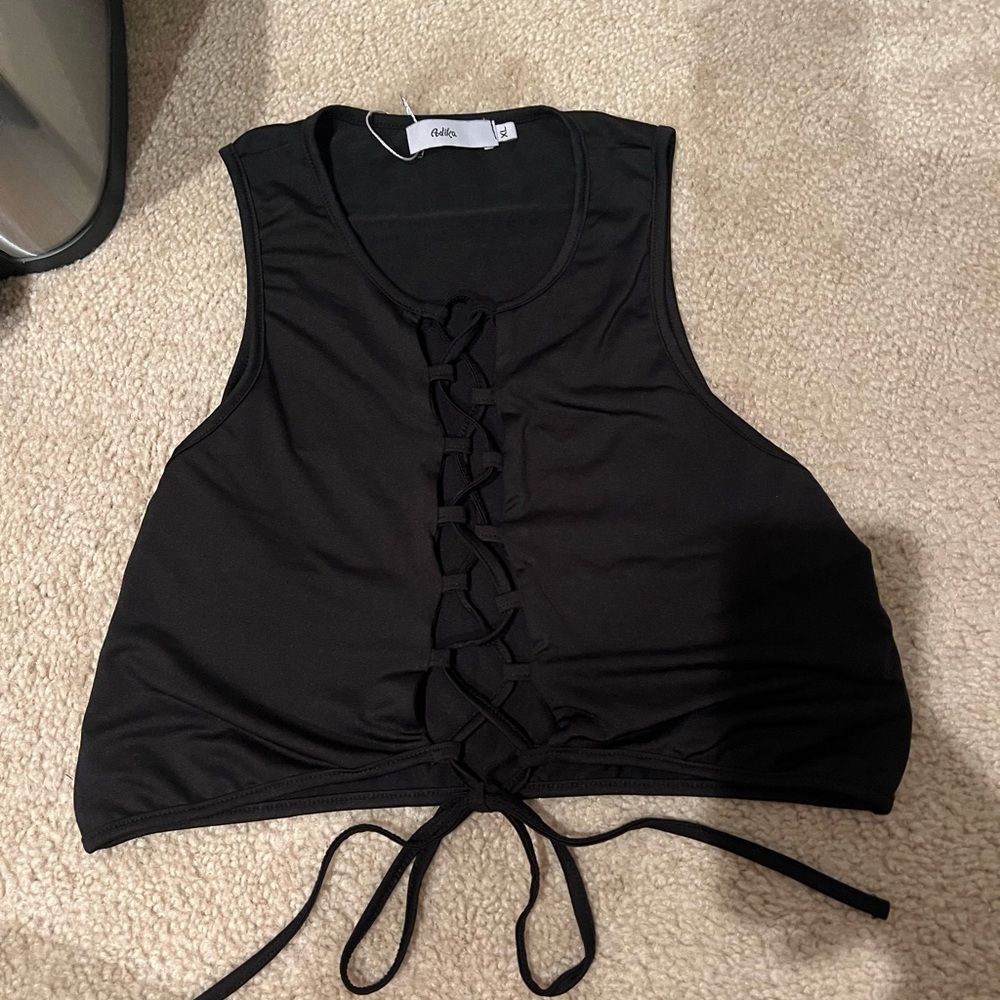 Adika Black Lace-Up Crop Top